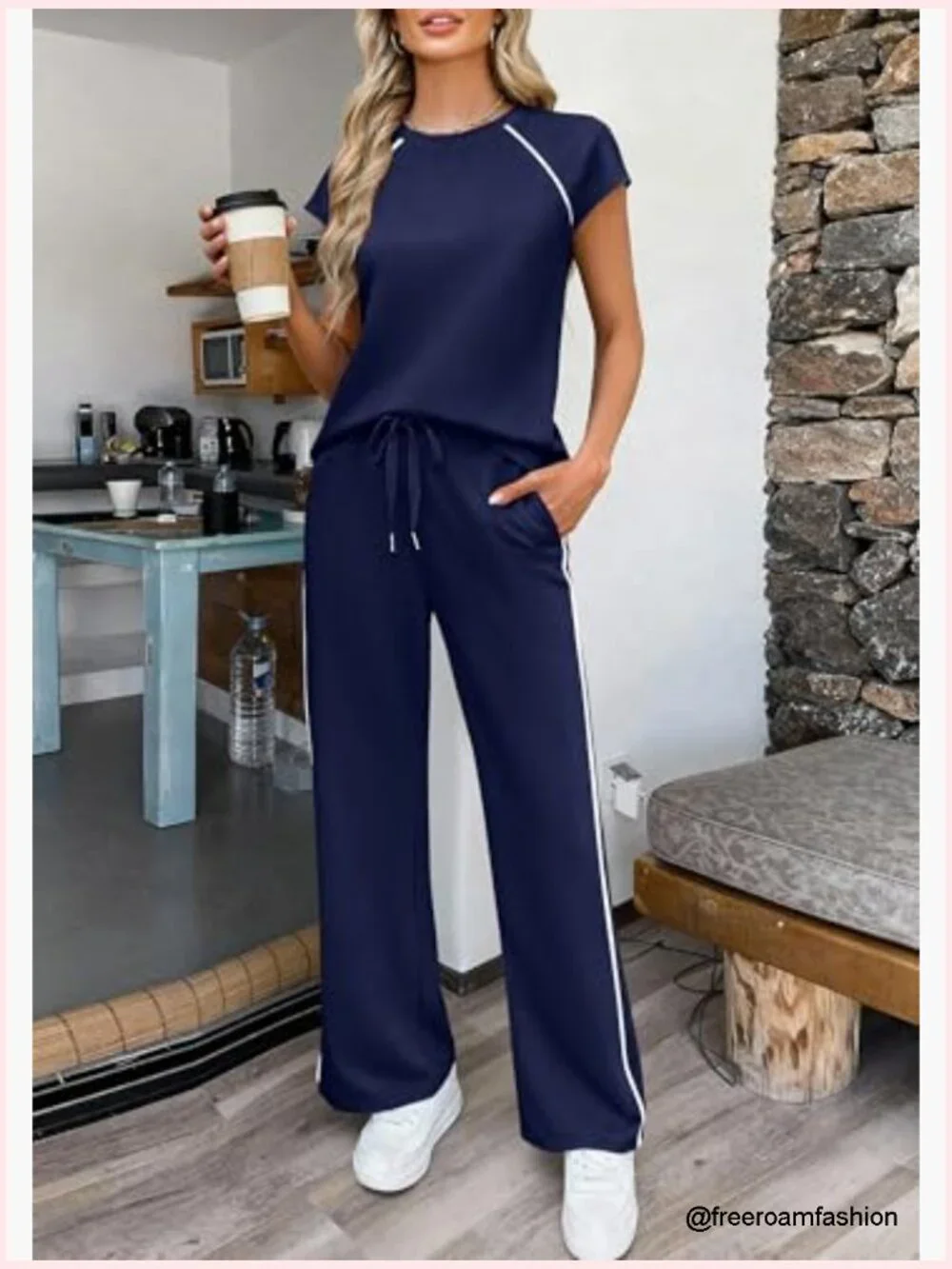 Cap Sleeve Top Wide Leg Pants Set Lounge Matching Outfit